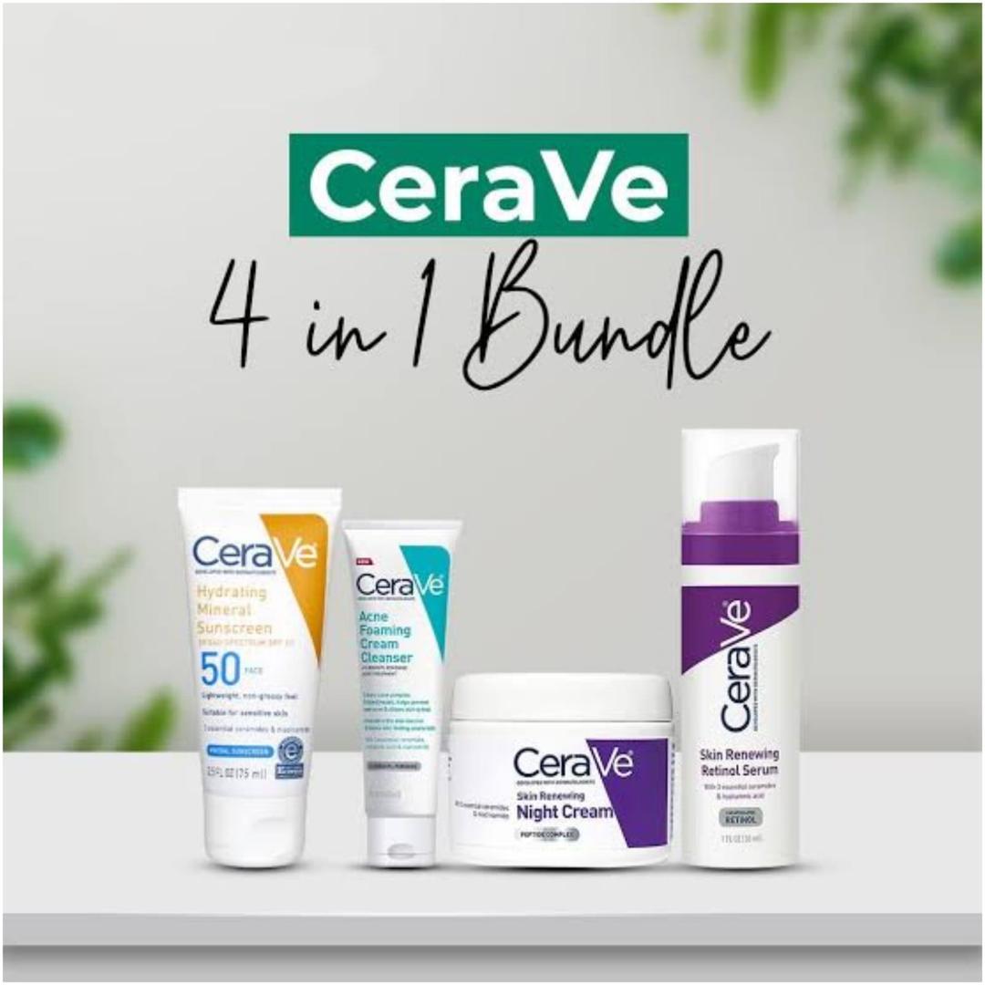 Ultimate 4 Pcs Hydrating Facial Kit: Night Cream, Retinol Serum, Sunscreen & Cleanser for Acne-Prone