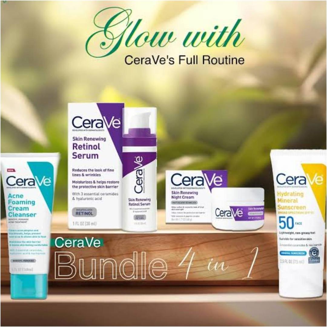 Ultimate 4 Pcs Hydrating Facial Kit: Night Cream, Retinol Serum, Sunscreen & Cleanser for Acne-Prone